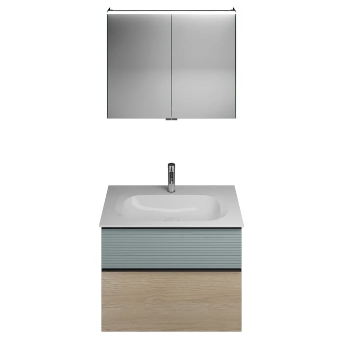 burgbad Fiumo Badmöbel-Set 82 cm mit Waschtisch und Unterschrank  mit Griff G0200 sowie mit Spiegelschrank