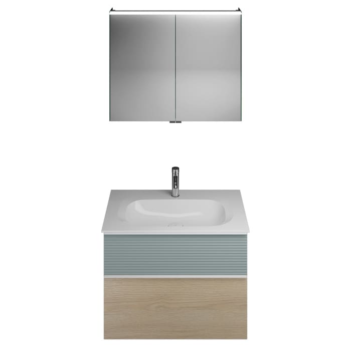 burgbad Fiumo Badmöbel-Set 82 cm mit Waschtisch und Unterschrank  mit Griff G0223 sowie mit Spiegelschrank