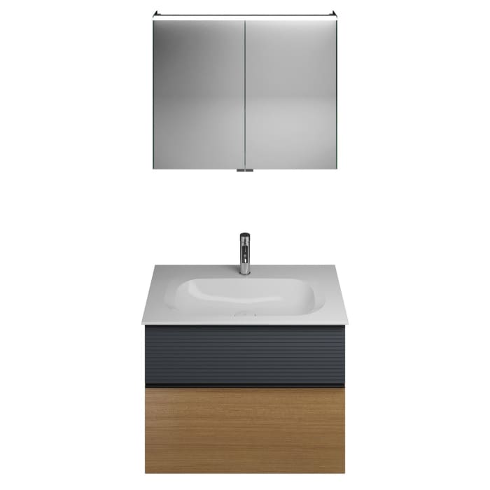 burgbad Fiumo Badmöbel-Set 82 cm mit Waschtisch und Unterschrank  mit Griff G0200 sowie mit Spiegelschrank