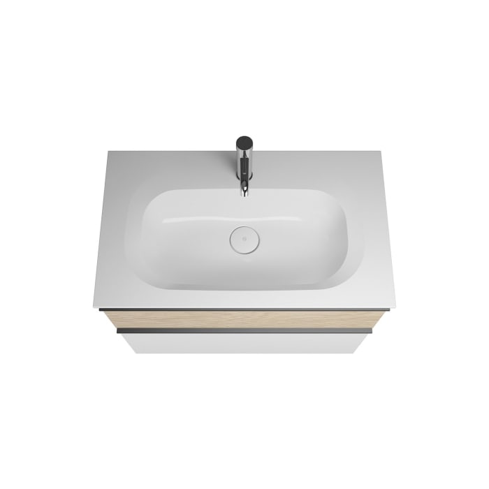 burgbad Fiumo Badmöbel-Set 82 cm mit Waschtisch und Unterschrank  mit Griff G0200 sowie mit Spiegelschrank