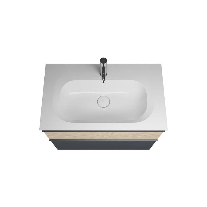 burgbad Fiumo Badmöbel-Set 82 cm mit Waschtisch und Unterschrank  mit Griff G0200 sowie mit Spiegelschrank