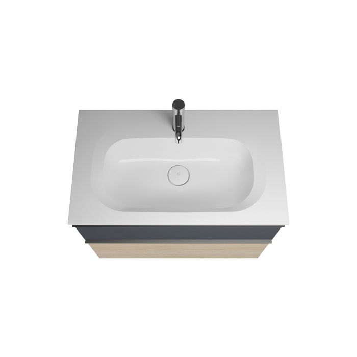 burgbad Fiumo Badmöbel-Set 82 cm mit Waschtisch und Unterschrank  mit Griff G0200 sowie mit Spiegelschrank