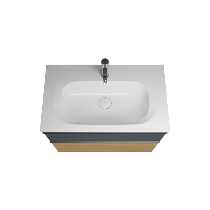 burgbad Fiumo Badmöbel-Set 82 cm mit Waschtisch und Unterschrank  mit Griff G0200 sowie mit Spiegelschrank