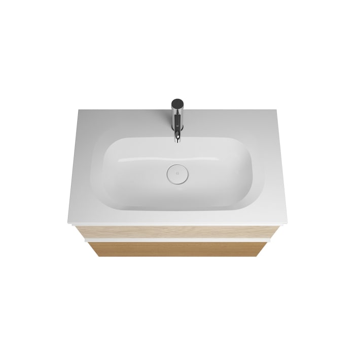 burgbad Fiumo Badmöbel-Set 82 cm mit Waschtisch und Unterschrank  mit Griff G0223 sowie mit Spiegelschrank