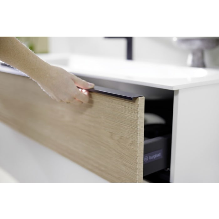 burgbad Fiumo Badmöbel-Set 82 cm mit Waschtisch und Unterschrank  mit Griff G0200 sowie mit Spiegelschrank