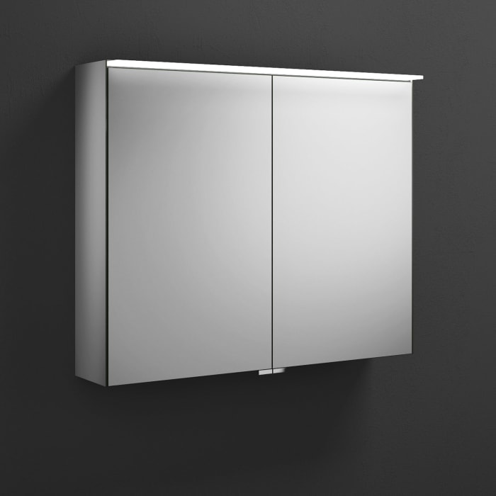 burgbad Fiumo Badmöbel-Set 82 cm mit Waschtisch und Unterschrank  mit Griff G0146 sowie mit Spiegelschrank