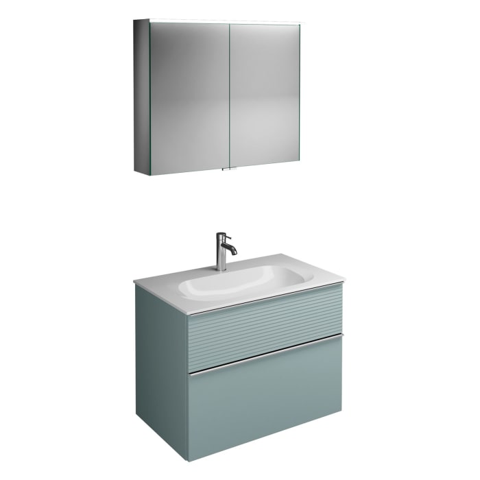 burgbad Fiumo Badmöbel-Set 82 cm mit Waschtisch und Unterschrank  mit Griff G0146 sowie mit Spiegelschrank