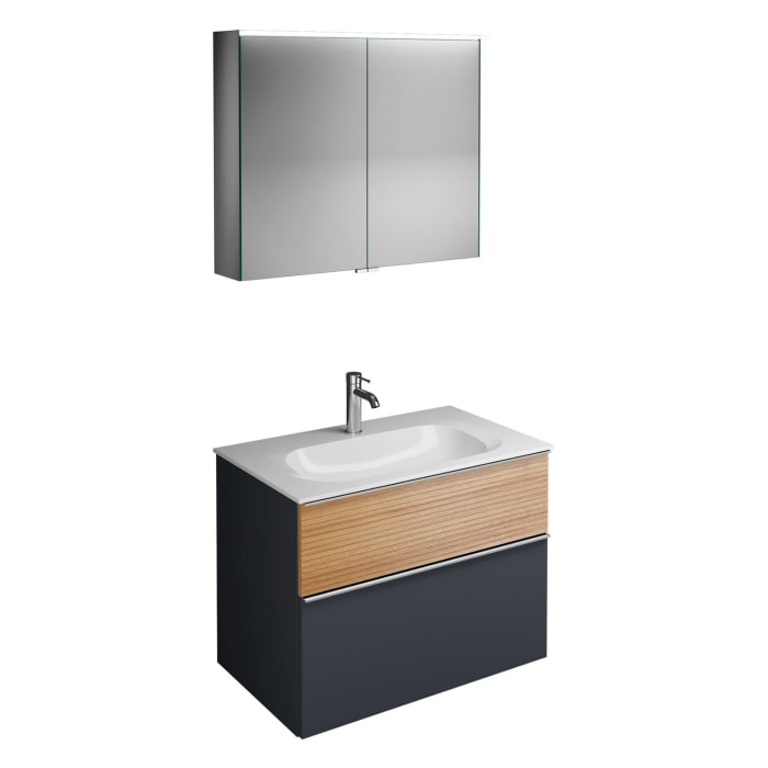 burgbad Fiumo Badmöbel-Set 82 cm mit Waschtisch und Unterschrank  mit Griff G0146 sowie mit Spiegelschrank