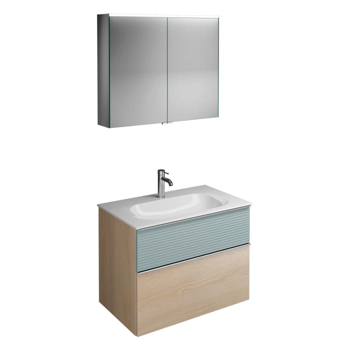 burgbad Fiumo Badmöbel-Set 82 cm mit Waschtisch und Unterschrank  mit Griff G0146 sowie mit Spiegelschrank