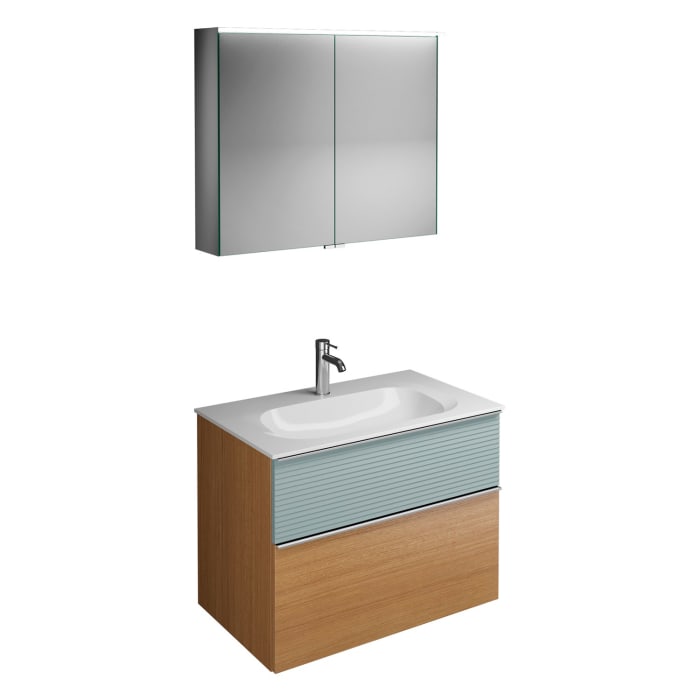 burgbad Fiumo Badmöbel-Set 82 cm mit Waschtisch und Unterschrank  mit Griff G0146 sowie mit Spiegelschrank