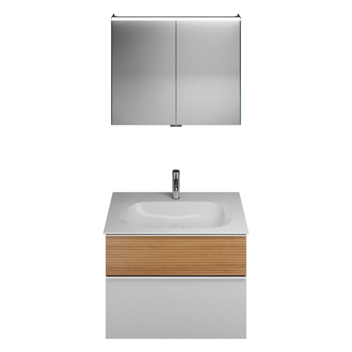 burgbad Fiumo Badmöbel-Set 82 cm mit Waschtisch und Unterschrank  mit Griff G0146 sowie mit Spiegelschrank