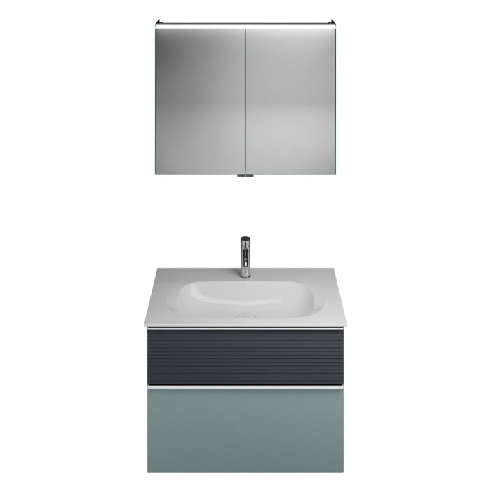 burgbad Fiumo Badmöbel-Set 82 cm mit Waschtisch und Unterschrank  mit Griff G0146 sowie mit Spiegelschrank