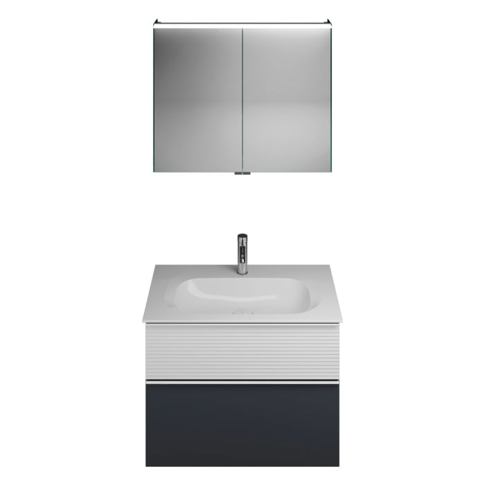 burgbad Fiumo Badmöbel-Set 82 cm mit Waschtisch und Unterschrank  mit Griff G0146 sowie mit Spiegelschrank