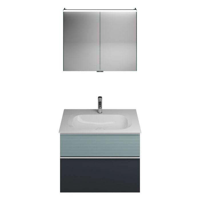 burgbad Fiumo Badmöbel-Set 82 cm mit Waschtisch und Unterschrank  mit Griff G0146 sowie mit Spiegelschrank