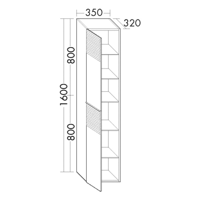 burgbad Fiumo Hochschrank 35 x 32 x 160 cm, 2 Türen, Anschlag links, mit Griff G0200, mit Plissée-Struktur oben und unten