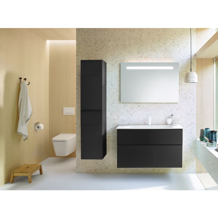 burgbad Fiumo Hochschrank 35 x 32 x 160 cm, 2 Türen, Anschlag links, mit Griff G0200, mit Plissée-Struktur oben und unten