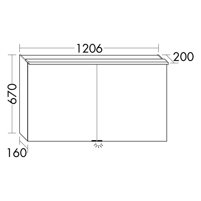 burgbad Fiumo Spiegelschrank mit LED-Aufsatzleuchte 120,6 x 20 x 67 cm, 2 Spiegeltüren Schweizer Ausführung