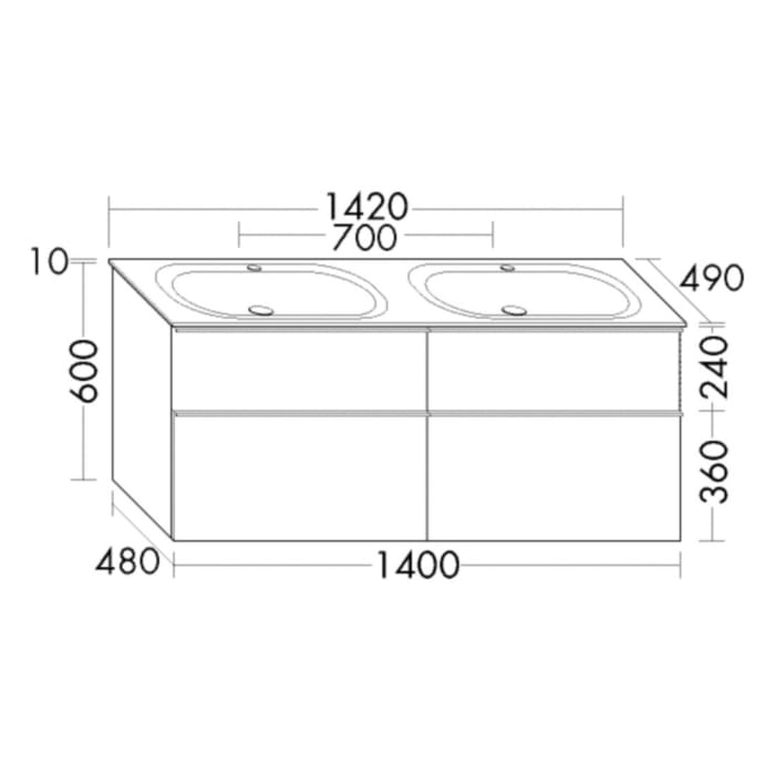 burgbad Fiumo Mineralguss-Doppelwaschtisch mit Unterschrank 142 cm, mit Griff G0200