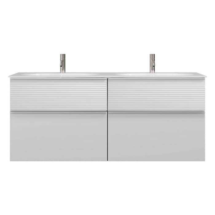 burgbad Fiumo Mineralguss-Doppelwaschtisch mit Unterschrank 142 cm, mit Griff G0223, oben mit Plissée-Struktur