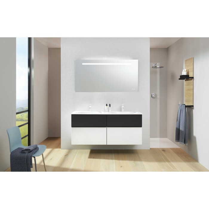 burgbad Fiumo Mineralguss-Doppelwaschtisch mit Unterschrank 142 cm, mit Griff G0200