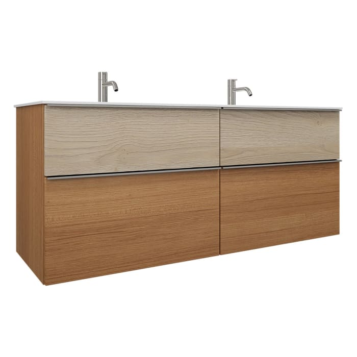 burgbad Fiumo Mineralguss-Doppelwaschtisch mit Unterschrank 142 cm, mit Griff G0146