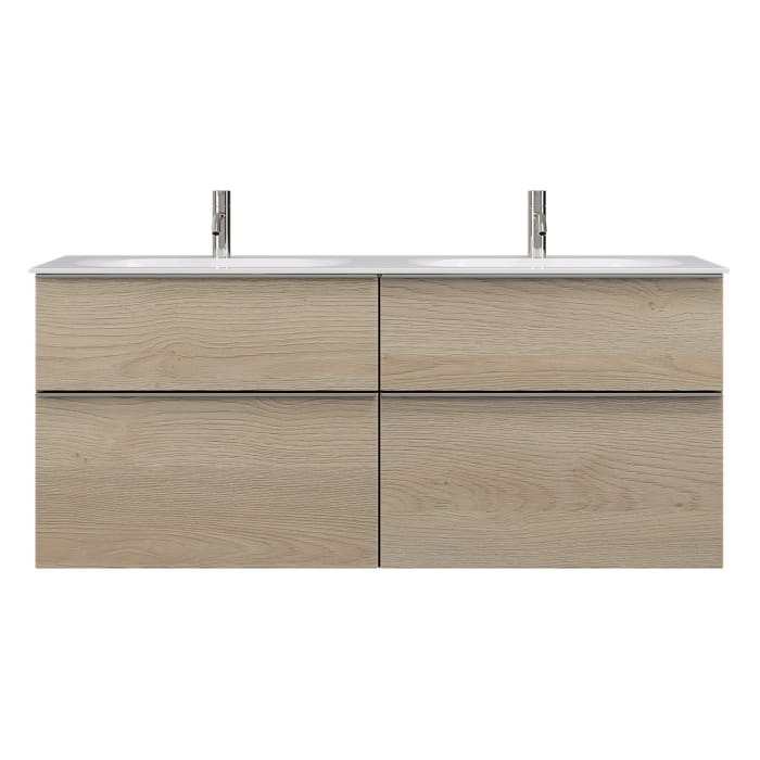 burgbad Fiumo Mineralguss-Doppelwaschtisch mit Unterschrank 142 cm, mit Griff G0146