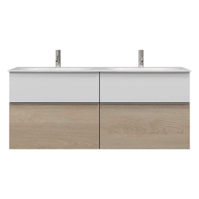 burgbad Fiumo Mineralguss-Doppelwaschtisch mit Unterschrank 142 cm, mit Griff G0146