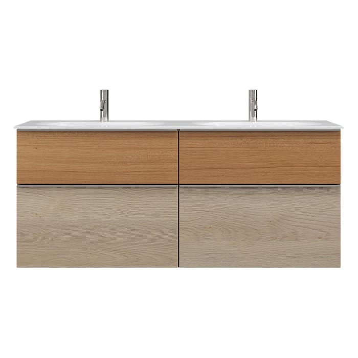 burgbad Fiumo Mineralguss-Doppelwaschtisch mit Unterschrank 142 cm, mit Griff G0146