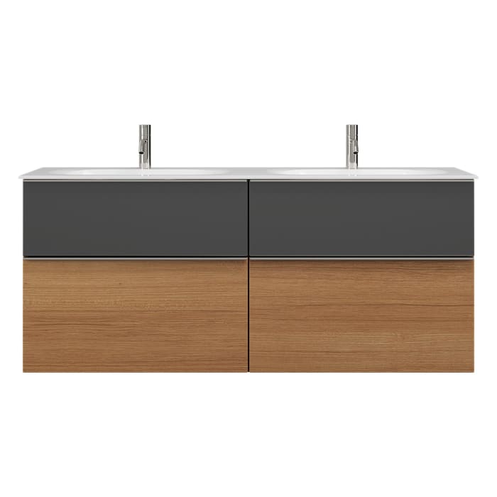 burgbad Fiumo Mineralguss-Doppelwaschtisch mit Unterschrank 142 cm, mit Griff G0146