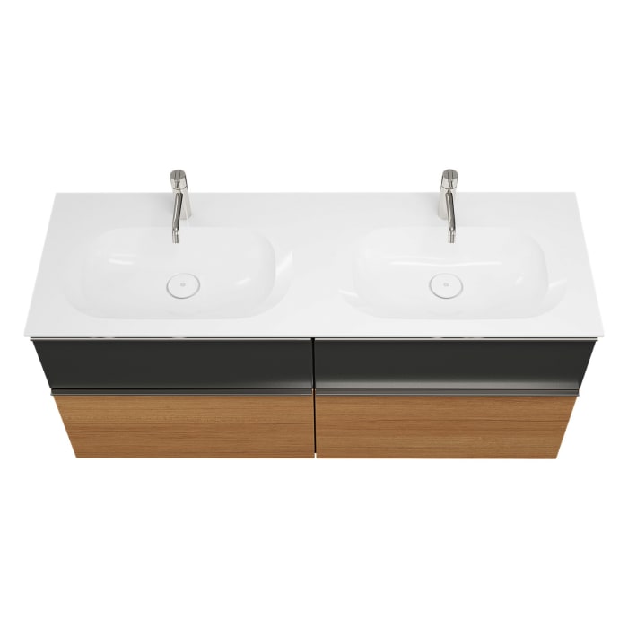 burgbad Fiumo Mineralguss-Doppelwaschtisch mit Unterschrank 142 cm, mit Griff G0146