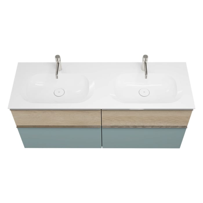 burgbad Fiumo Mineralguss-Doppelwaschtisch mit Unterschrank 142 cm, mit Griff G0146, oben mit Plissée-Struktur