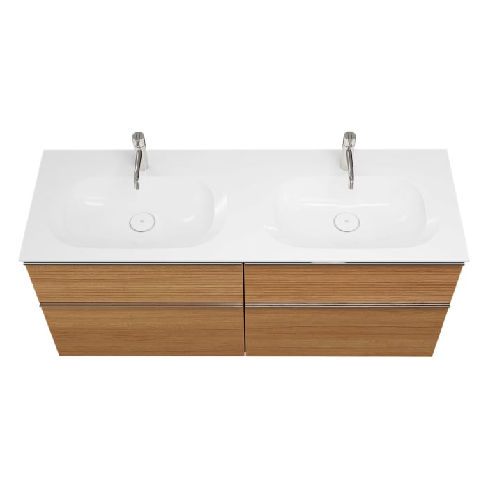 burgbad Fiumo Mineralguss-Doppelwaschtisch mit Unterschrank 142 cm, mit Griff G0146, oben mit Plissée-Struktur