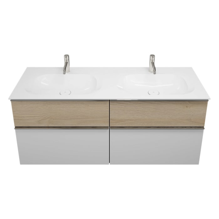 burgbad Fiumo Mineralguss-Doppelwaschtisch mit Unterschrank 142 cm, mit Griff G0146