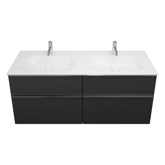 burgbad Fiumo Mineralguss-Doppelwaschtisch mit Unterschrank 142 cm, mit Griff G0146