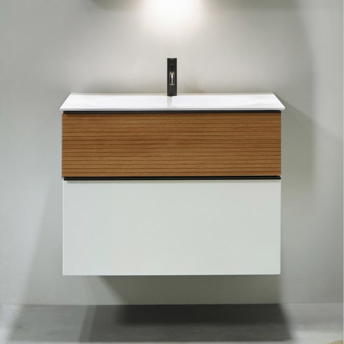 burgbad Fiumo Mineralguss-Waschtisch mit Unterschrank 82 cm, mit Griff G0200, oben mit Plissée-Struktur