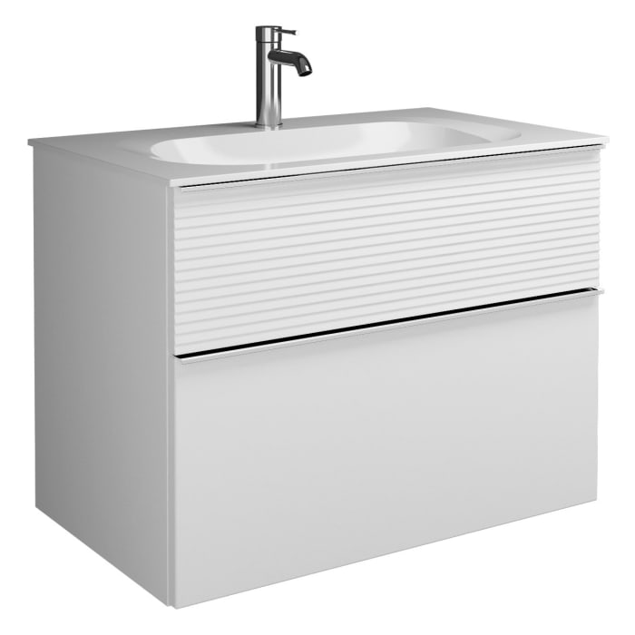 burgbad Fiumo Mineralguss-Waschtisch mit Unterschrank 82 cm, mit Griff G0146, oben mit Plissée-Struktur