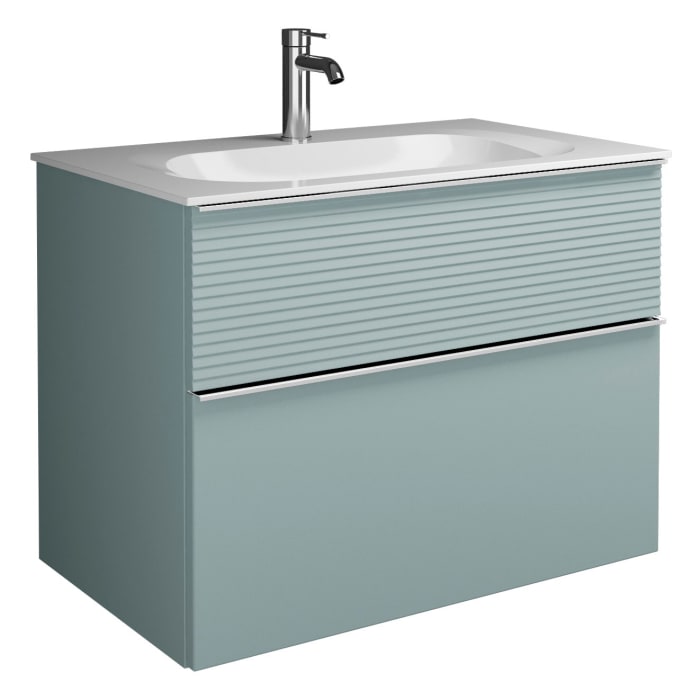 burgbad Fiumo Mineralguss-Waschtisch mit Unterschrank 82 cm, mit Griff G0146, oben mit Plissée-Struktur