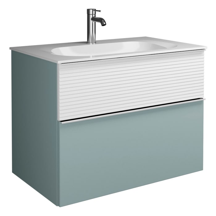 burgbad Fiumo Mineralguss-Waschtisch mit Unterschrank 82 cm, mit Griff G0146, oben mit Plissée-Struktur