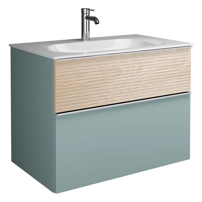 burgbad Fiumo Mineralguss-Waschtisch mit Unterschrank 82 cm, mit Griff G0146, oben mit Plissée-Struktur