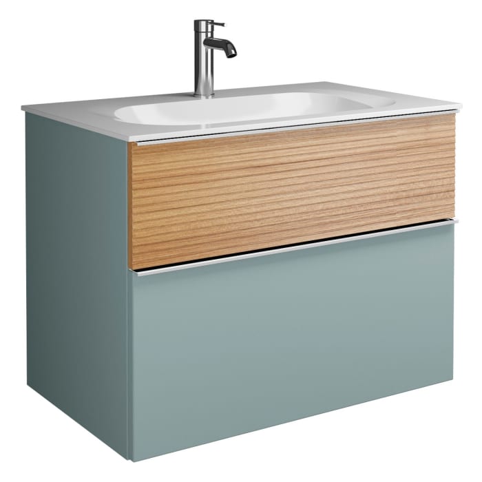 burgbad Fiumo Mineralguss-Waschtisch mit Unterschrank 82 cm, mit Griff G0146, oben mit Plissée-Struktur