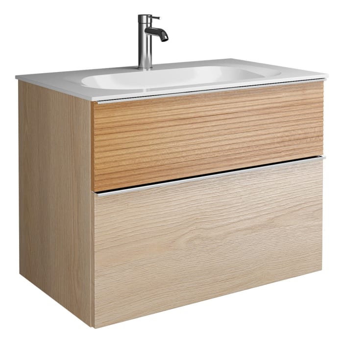 burgbad Fiumo Mineralguss-Waschtisch mit Unterschrank 82 cm, mit Griff G0146, oben mit Plissée-Struktur