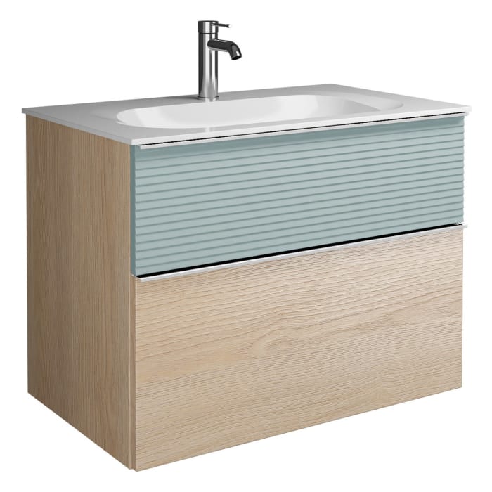 burgbad Fiumo Mineralguss-Waschtisch mit Unterschrank 82 cm, mit Griff G0146, oben mit Plissée-Struktur