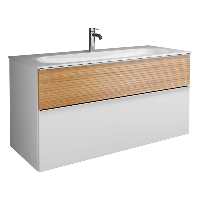 burgbad Fiumo Mineralguss-Waschtisch mit Unterschrank 122 cm, mit 1 Hahnloch, mit Griff G0146, oben mit Plissée-Struktur