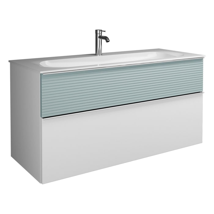 burgbad Fiumo Mineralguss-Waschtisch mit Unterschrank 122 cm, mit 1 Hahnloch, mit Griff G0146, oben mit Plissée-Struktur