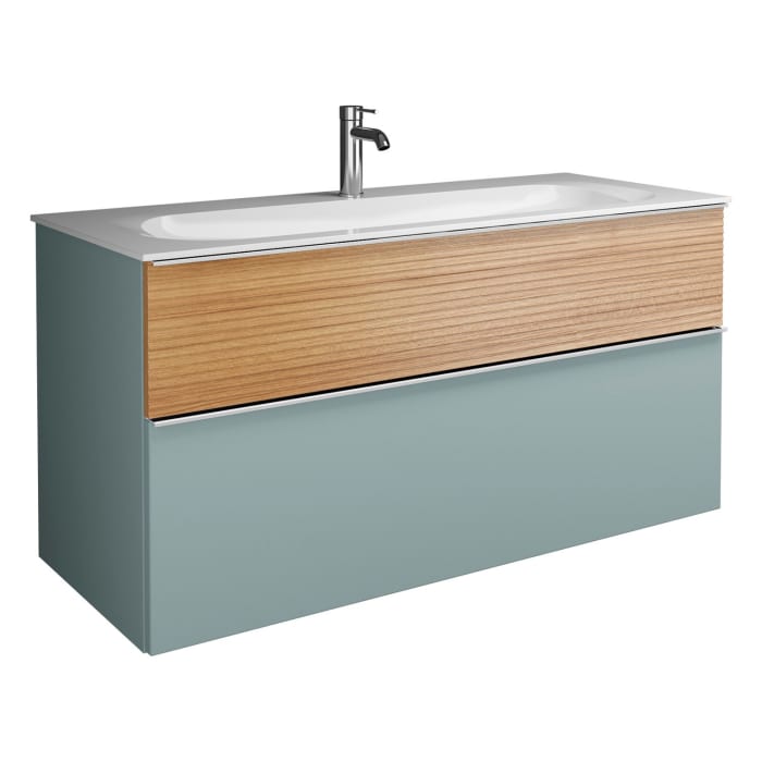 burgbad Fiumo Mineralguss-Waschtisch mit Unterschrank 122 cm, mit 1 Hahnloch, mit Griff G0146, oben mit Plissée-Struktur