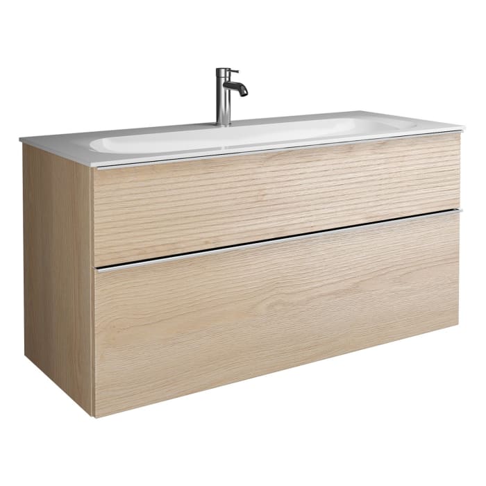 burgbad Fiumo Mineralguss-Waschtisch mit Unterschrank 122 cm, mit 1 Hahnloch, mit Griff G0146, oben mit Plissée-Struktur