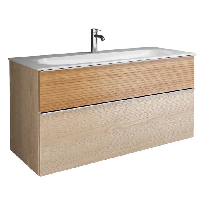 burgbad Fiumo Mineralguss-Waschtisch mit Unterschrank 122 cm, mit 1 Hahnloch, mit Griff G0146, oben mit Plissée-Struktur