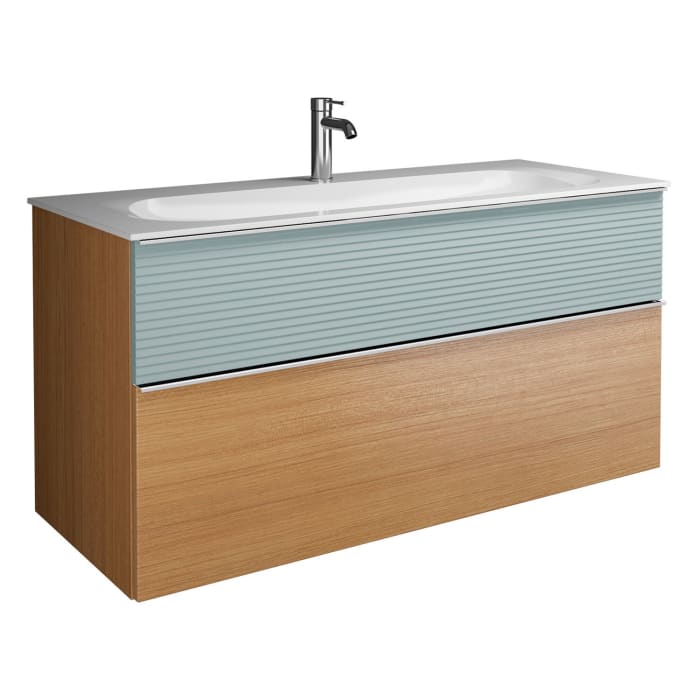 burgbad Fiumo Mineralguss-Waschtisch mit Unterschrank 122 cm, mit 1 Hahnloch, mit Griff G0146, oben mit Plissée-Struktur