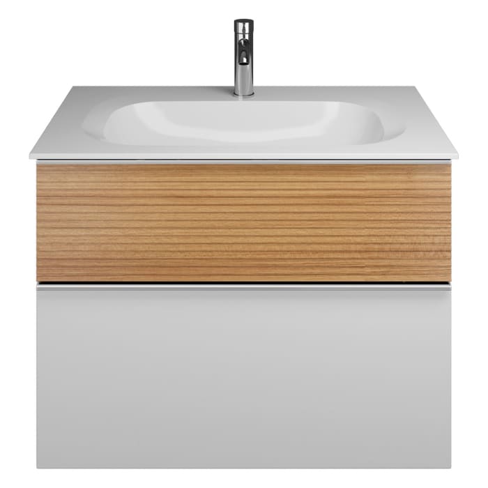 burgbad Fiumo Mineralguss-Waschtisch mit Unterschrank 82 cm, mit Griff G0146, oben mit Plissée-Struktur