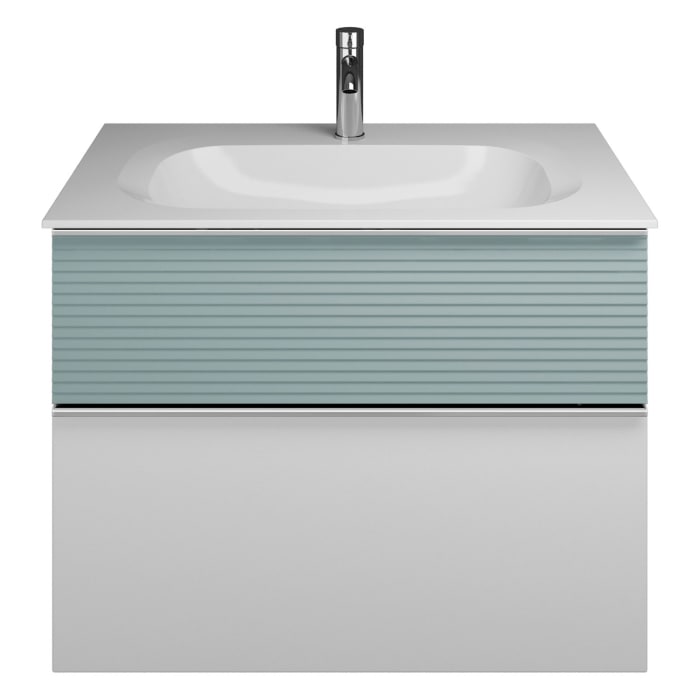 burgbad Fiumo Mineralguss-Waschtisch mit Unterschrank 82 cm, mit Griff G0146, oben mit Plissée-Struktur